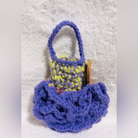 Hand-Crocheted Mini Bag Dress Style Multicolor Perfect for Coins or Small Items - Picture 1 of 9